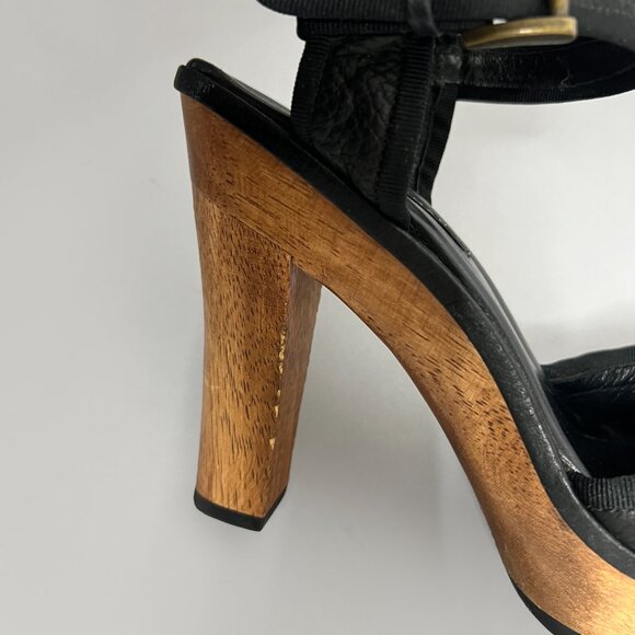 ZARA Size 40 US Size 9 High Wood Heel Platform Mary Jane Black Leather Shoes - Picture 9 of 11